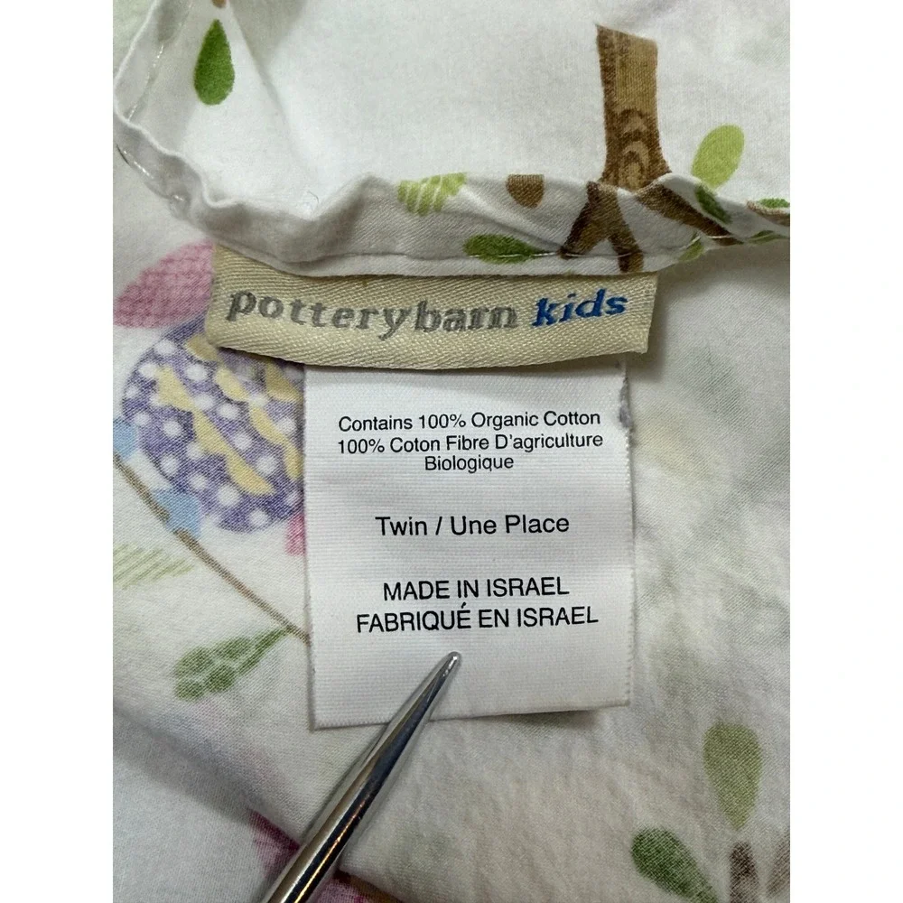 Pottery Barn Kids Twin Flat Sheet Organic Cotton Owl Bird Woodland Print White